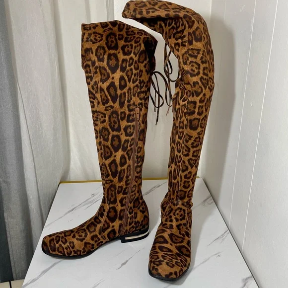 Shoe Dazzle Leopard Print Over the Knee Boots Size 9.5 M - Picture 4 of 14